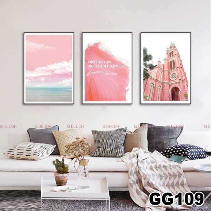 Tranh treo tường canvas 3 bức phong cách hiện đại Bắc Âu 109, tranh cá rồng trang trí phòng khách, phòng ngủ, spa, decor