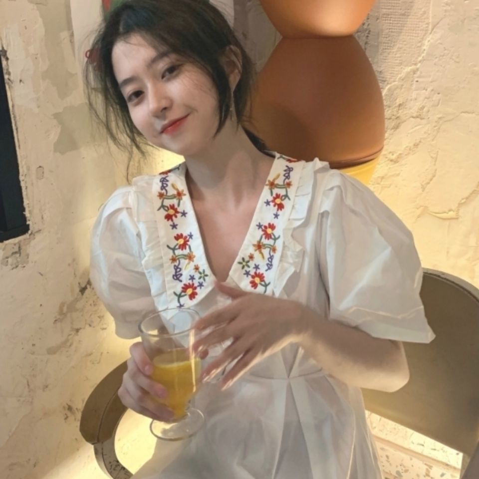 Đầm Tay Ngắn Thắt Cà Vạt Phong Cách Pháp Ngọt Ngào Thời Trang Mùa Hè Mới Cho Nữ 2021 đầm bầu váy nữ váy bé gái váy dài chân váy dài váy nữ chân váy dài