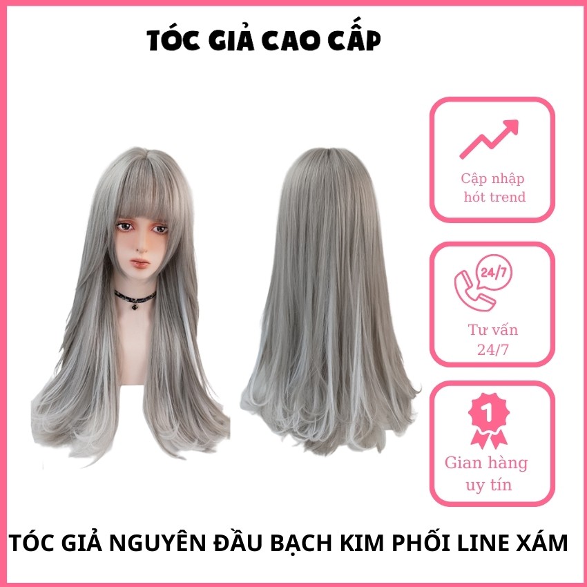 Tóc giả màu bạch kim, xoăn cúp nhẹ đuôi, tặng kèm lưới trùm tóc