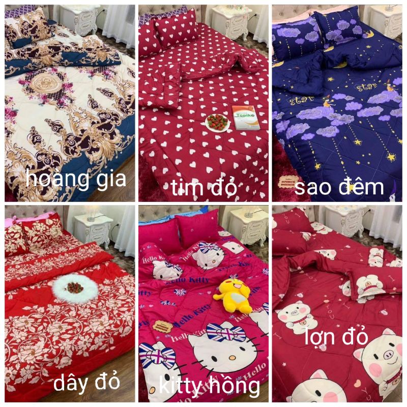 Trọn bộ 5 món ga gối chăn phao poly cotton nhiều mẫu 2019 ( gạt trái xem mẫu)