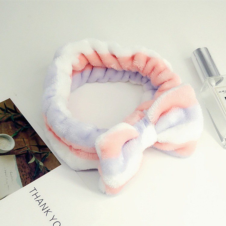 Băng đô vải nhung san hô hình nơ bướm tiện lợi cho trang điểm