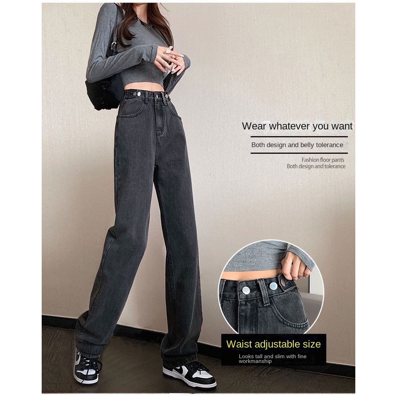 Quần Jean Ống Rộng Lưng Cao Thời Trang Hàn Quốc 2022 Dành Cho Nữ