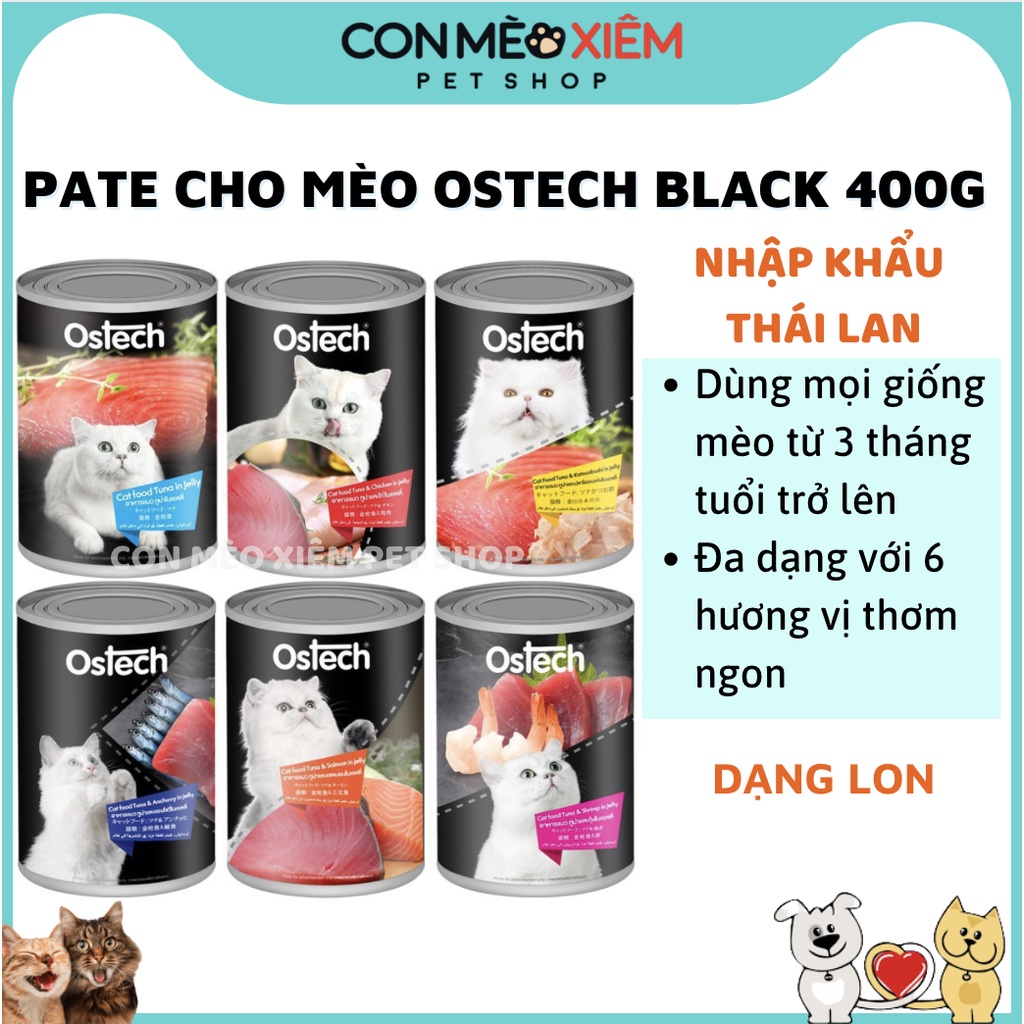 Pate cho mèo Ostech black label lon 400g , thức ăn tăng cân mập mèo con lớn nhỏ Con Mèo Xiêm