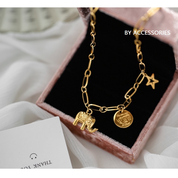 Dây chuyền titan xích rỗng phối mặt chú voi và ngôi sao không gỉ WN2118