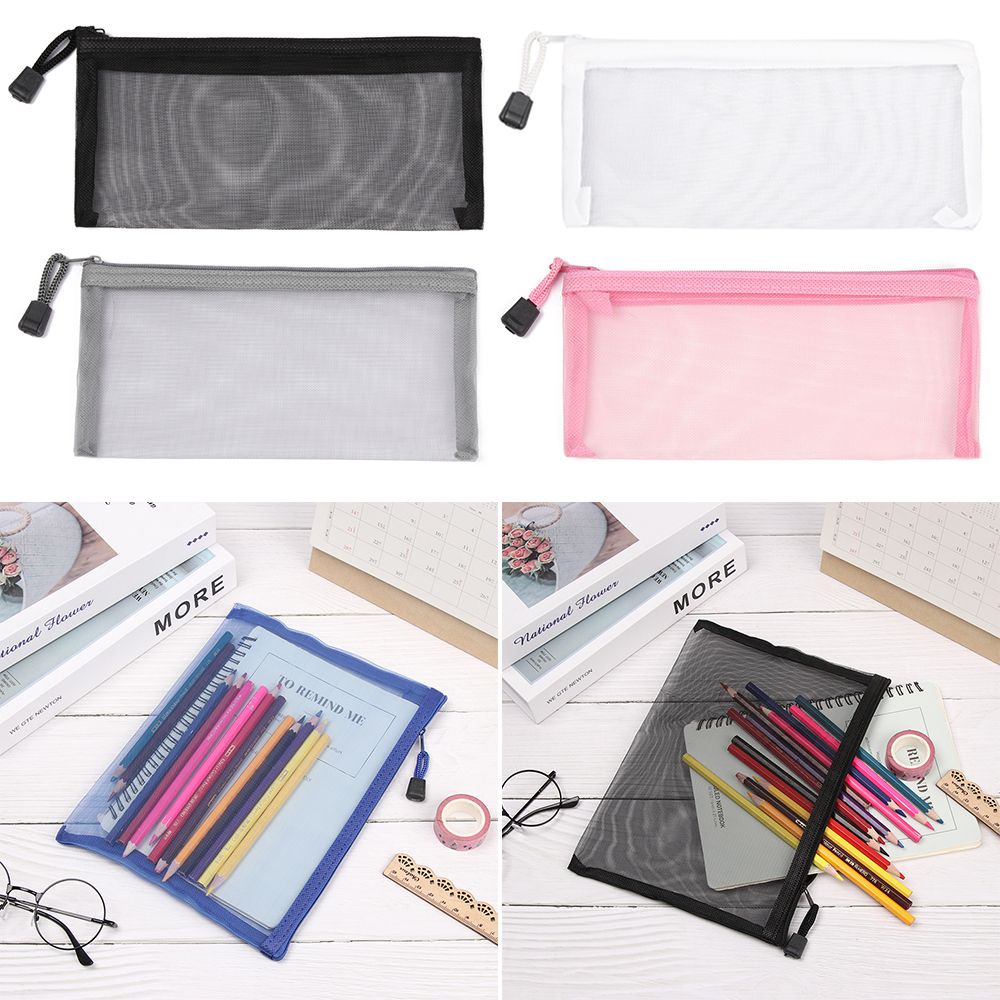 1 Túi Lưới Nylon Màu Trơn Dạng Lưới Đựng Bút/Mỹ Phẩm/Mỹ Phẩm Thời Trang