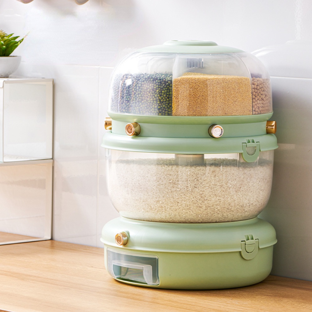 Thùng đựng gạo, đựng hạt, ngũ cốc 6 ngăn xoay 360 độ thông minh, dung tích 4kg, chất liệu nhựa PP cao cấp Nitrogen071