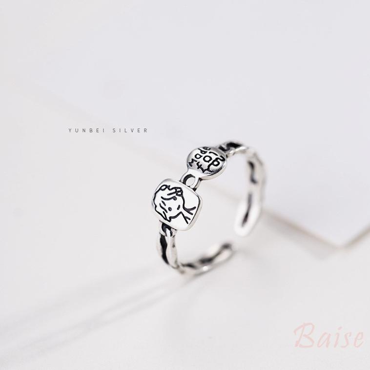 [Baise] Phiên bản Hàn Quốc của xu hướng avatar chữ cái dễ nhẫn thương nữ đơn giản sáng tạo nhỏ tươi mới chiếc nhẫn mở dây chuyền cũ