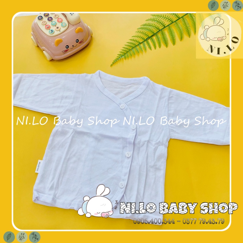 Áo sơ sinh Dài tay Cài Xéo Màu Trắng Trơn (100% Cotton Cao Cấp)