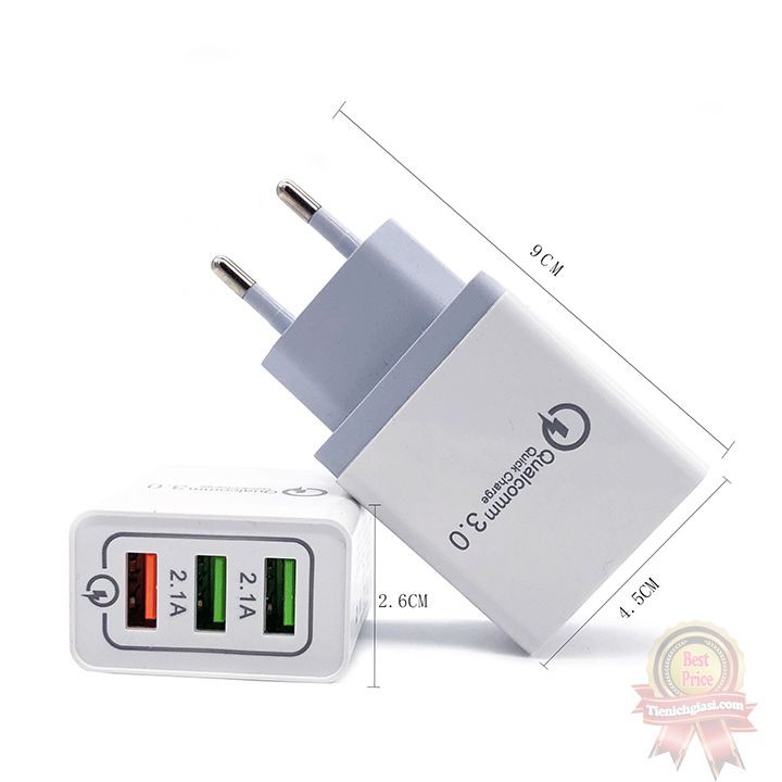 Củ sạc nhanh 3.0 Qualcomm 3 cổng cho điện thoại 9V-2A 5V 2.1A