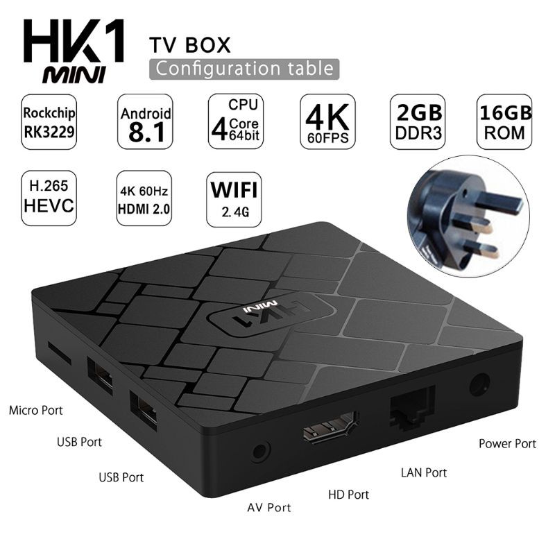 Hộp đầu thu TV mini HK1 Mini TV Box Android 8.1 RK3229 2GB+16GB 4K kèm phụ kiện