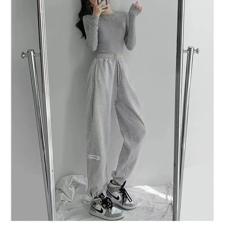 Quần Dài Thể Thao Dáng Rộng Lưng Cao Phối Dây Rút In Chữ Thời Trang Xuân Hè Mới Cho Nữ | BigBuy360 - bigbuy360.vn