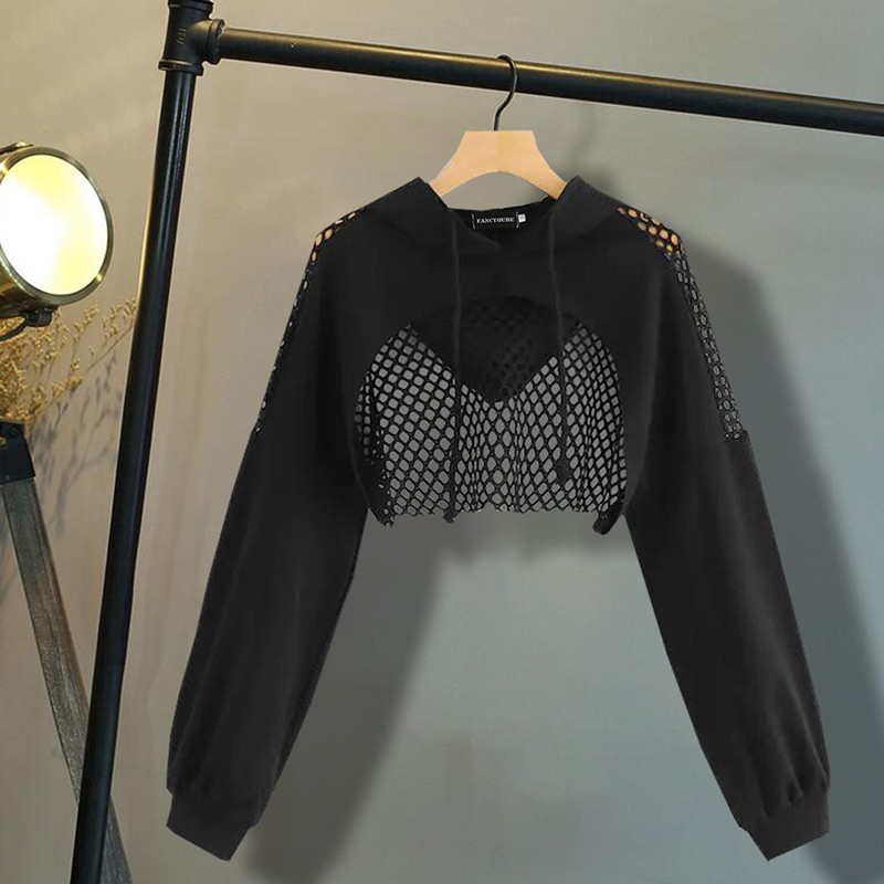 sunfay3 Áo Croptop Tay Dài Phối Lưới Xuyên Thấu Quyến Rũ | BigBuy360 - bigbuy360.vn