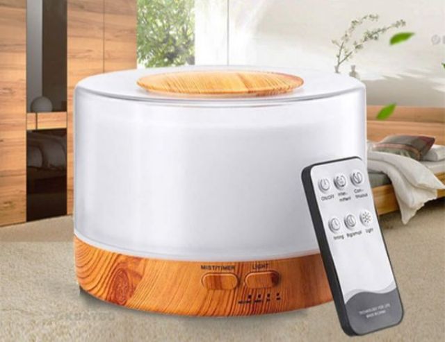 Máy Xông Tinh Dầu Trụ Trong Đế Gỗ 500ml