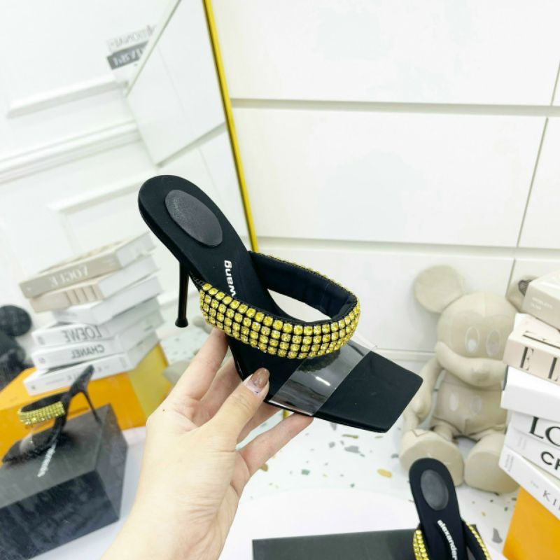 Guốc đá Wangg quai mica gót đũa nhọn cao 10p