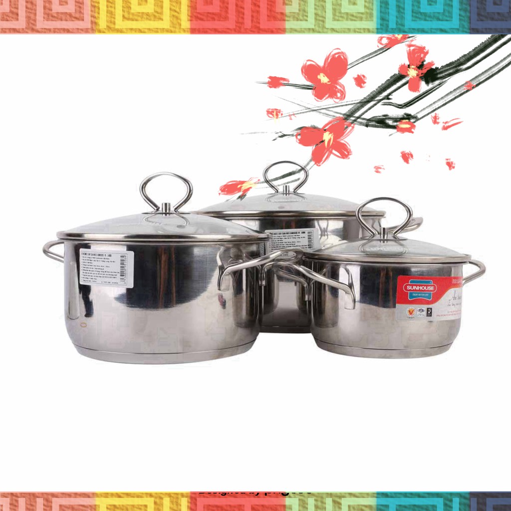 Bộ nồi Inox 3 đáy quai đũa cao cấp SUNHOUSE SH888 - giadunglinhtran