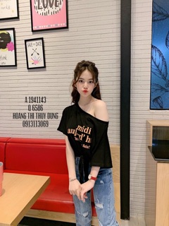 Áo kiểu lệch vai cột nơ AMIDI