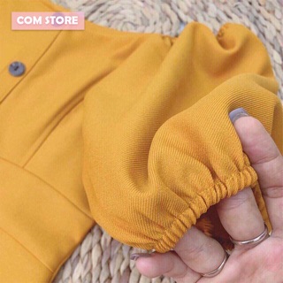 Đầm vintage tay phồng nút gỗ