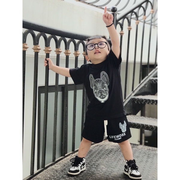 Set quần áo Life work bull dog cho bé , bộ áo thun mùa hè trẻ em unisex , Kid_genZ