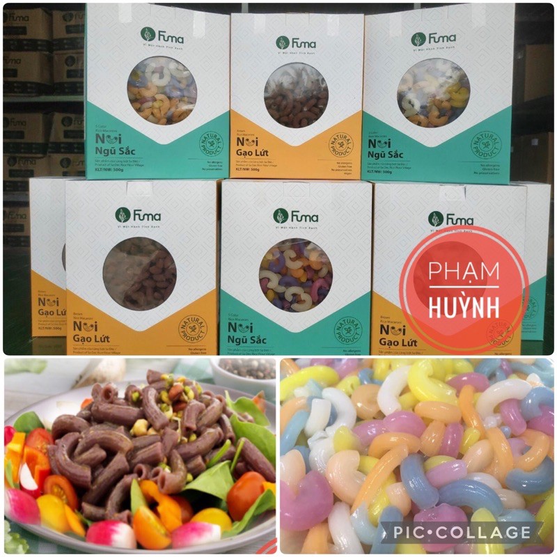 Combo Nui gạo lứt + Nui ngũ sắc Fuma, mỗi hộp 500gr, đặc sản Sa Đéc, dùng ăn kiêng, ăn chay, thực dưỡng, eat clean