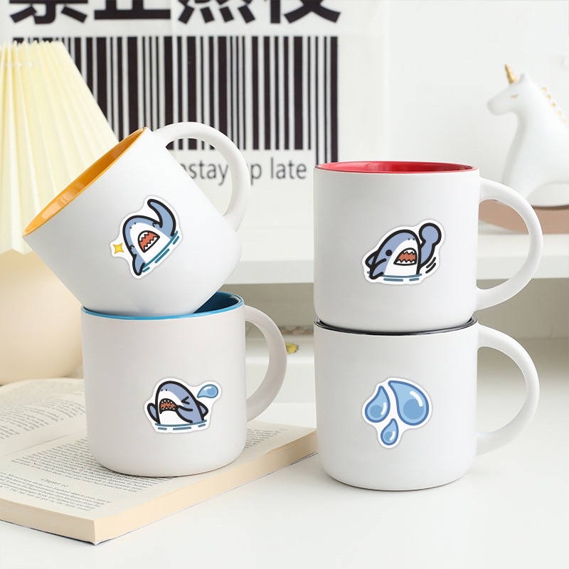 Bộ 60 Sticker Cá Mập Giận Dỗi Chống Thấm Nước Trang Trí Vali, Nón Bảo Hiểm, Laptop Tiện Lợi Dễ Thương, Decor Góc Học Tập
