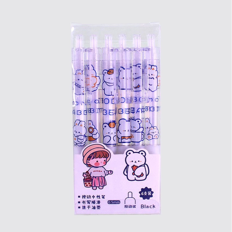 Set 6 Bút Mực Gel Ngòi 0.5mm Có Chi Tiết Dễ Thương Chất Lượng Cao