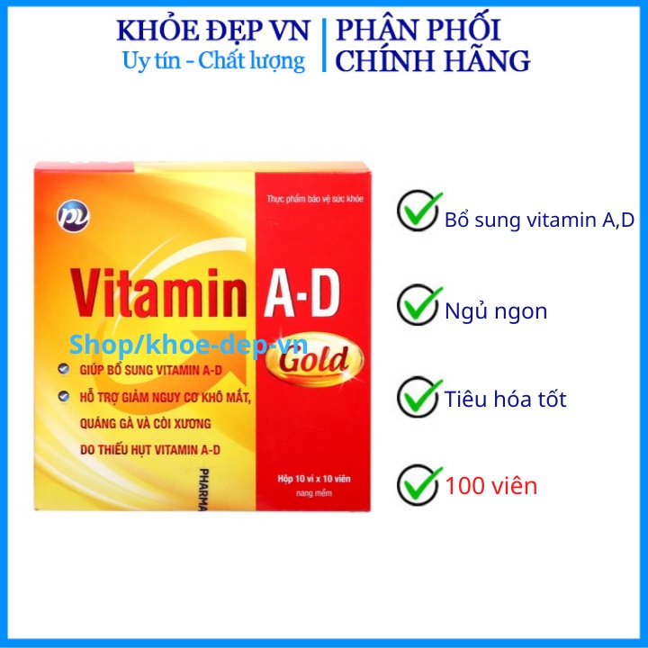 Vitamin A-D Phúc Vinh bổ sung vitamin - Bồi bổ cơ thể - Ăn ngon, ngủ ngon - Hộp 100 viên