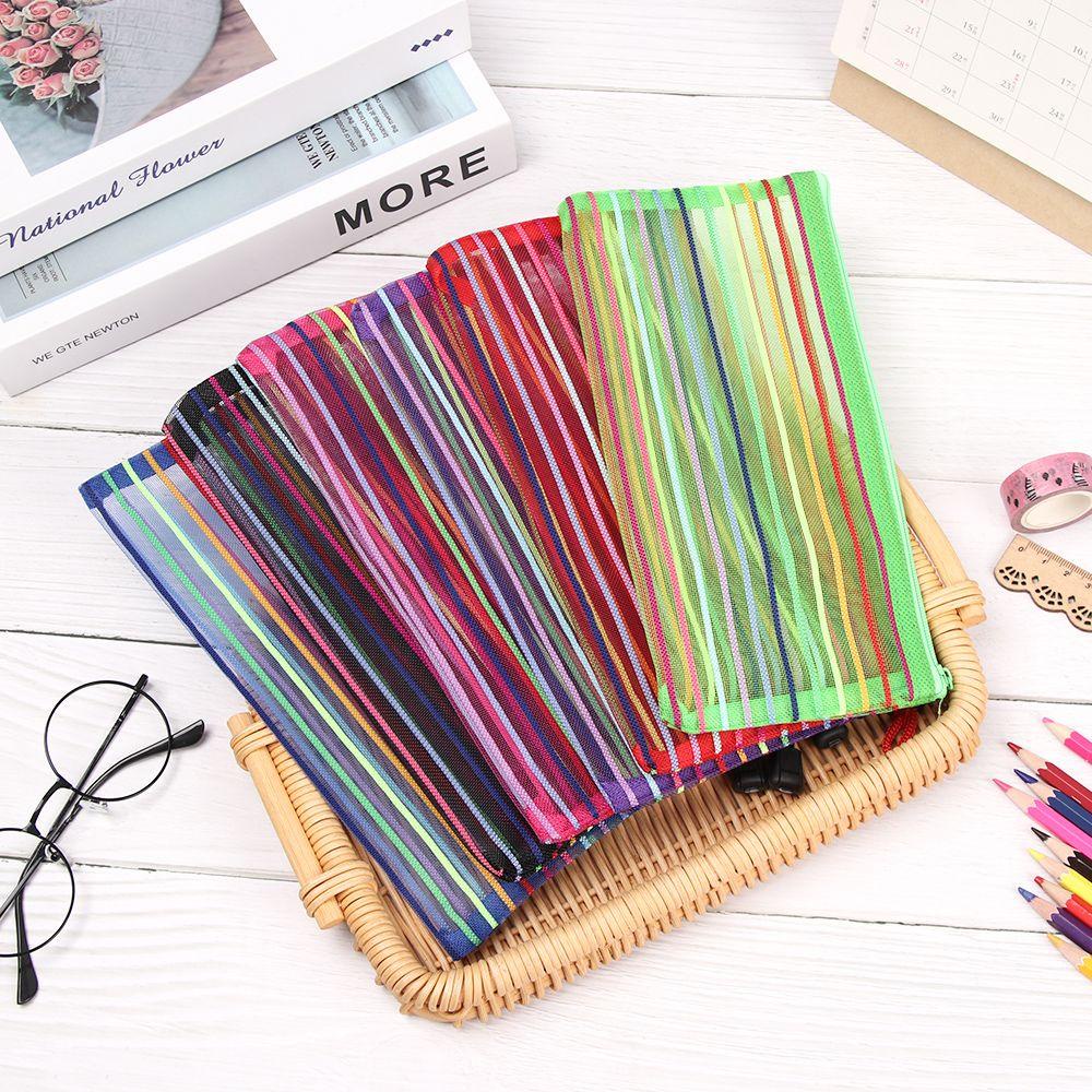 CHOOKEY 1 Túi Đựng Bút / Mỹ Phẩm Bằng Nylon Màu Trơn Có Khóa Kéo Thời Trang