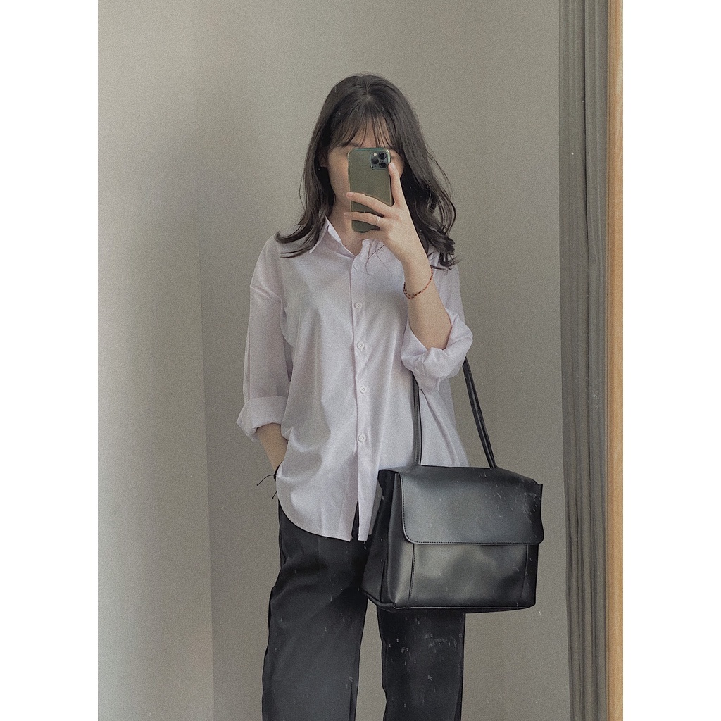 Áo sơ mi kiểu nữ bigsize dài tay form rộng nhiều màu trắng xanh hồng pastel