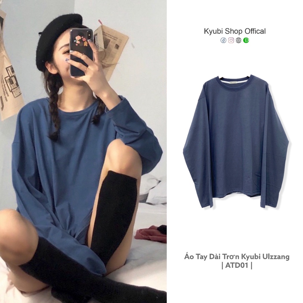 Áo thun DÀI TAY Ulzzang Kyubi Basic Tee phông trơn nữ lỡ form rộng sweater Hàn Quốc - Kyubi ATD01