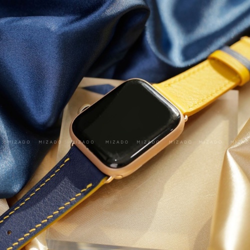 Dây da thủ công Swift Xanh Navy Mix Vàng dành cho Apple Watch, đồng hồ thông minh, đồng hồ cơ MIZADO