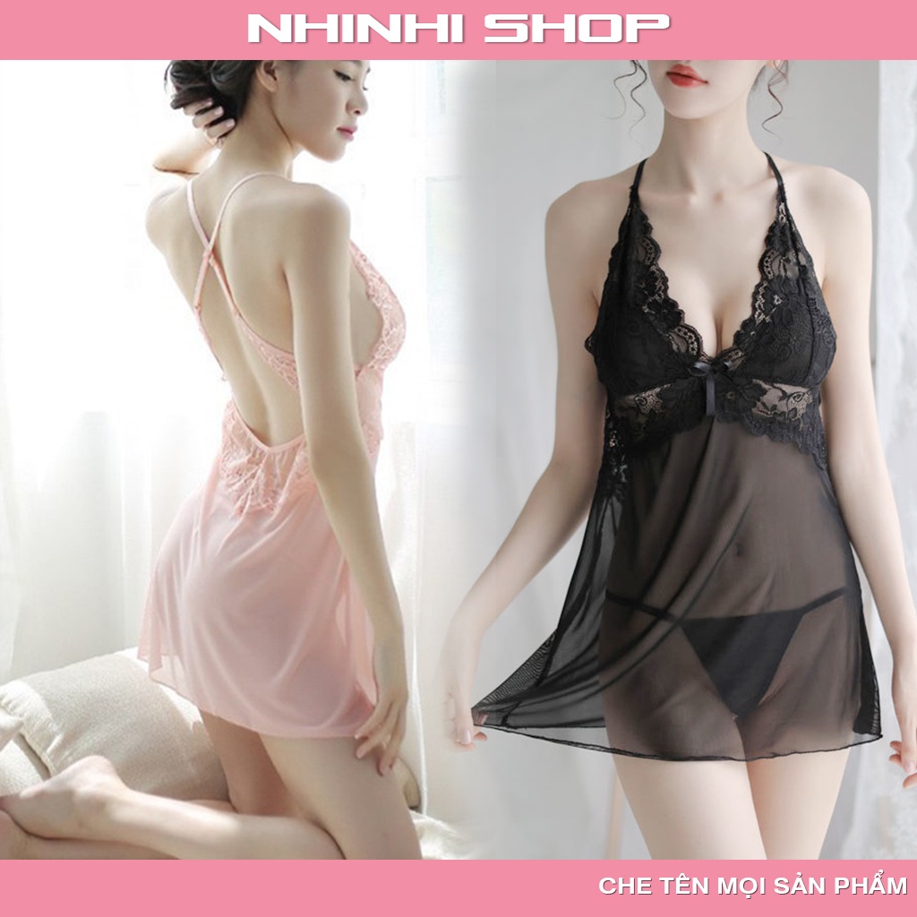 Váy ngủ sexy đồ ngủ gợi cảm ren xuyên thấu tặng kèm quần chip quyến rũ DA25