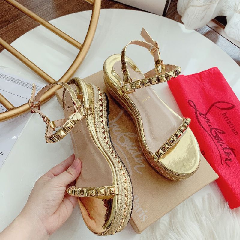 Sandal LBT Đính Vàng Đế Viền Cói Mềm Êm Sang Chân Fullbox