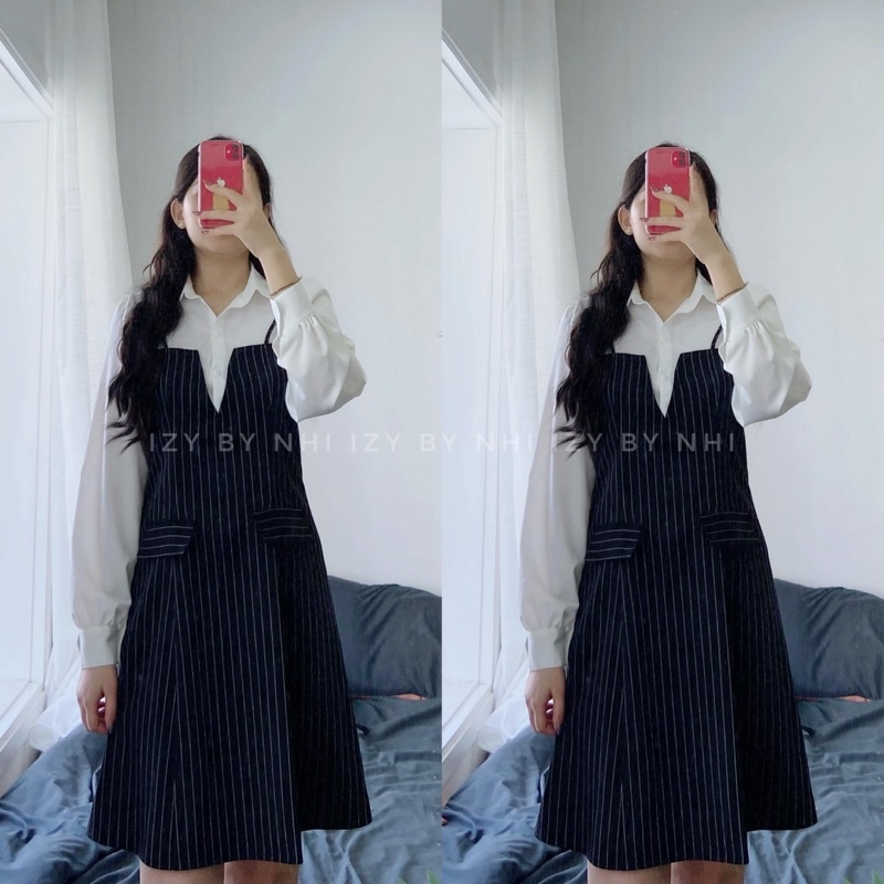 VÁY ĐẦM BIGSIZE KẺ SỌC ĐEN TAY TRẮNG THANH LỊCH - IZYBYNHI