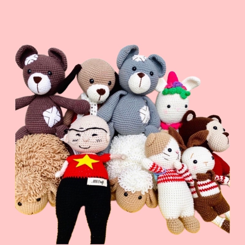 Gấu bông cho bé bằng len, thỏ/ cừu / cún len an toàn cho bé - THỎ LEN - SHOP MẸ MIN