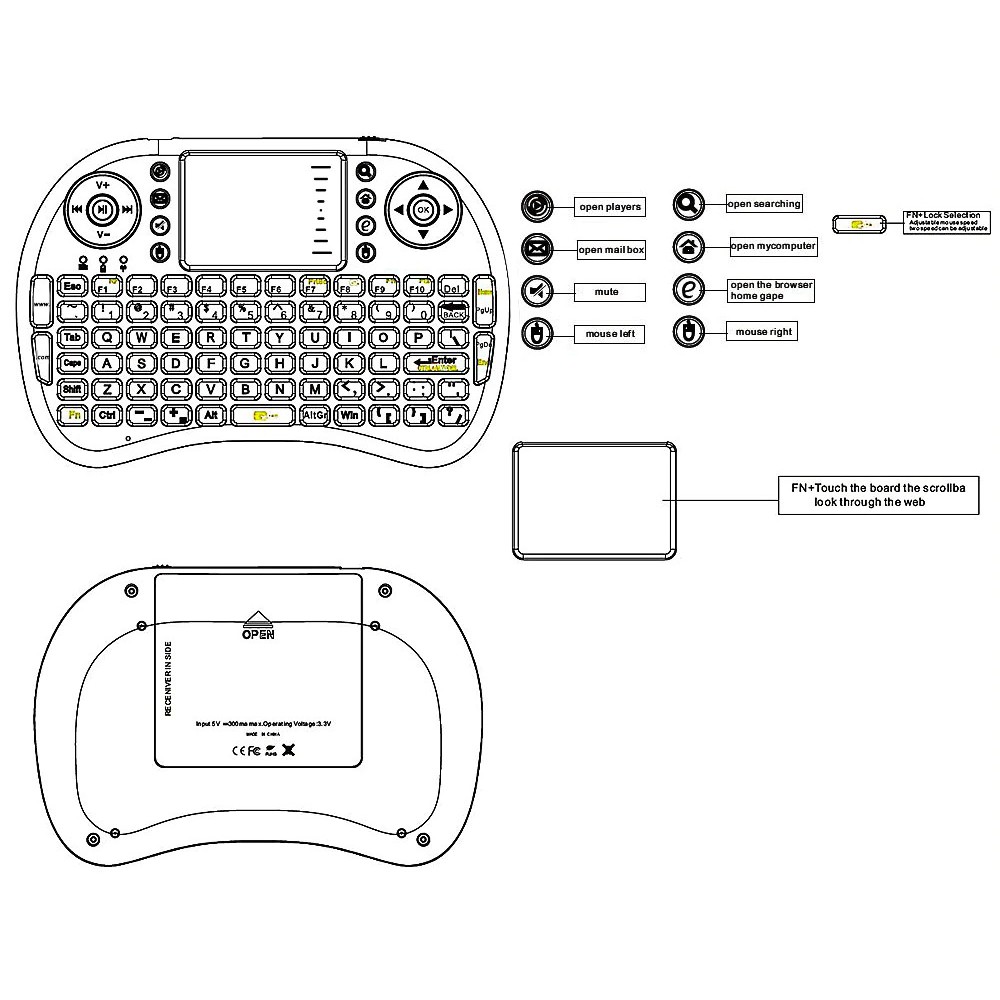 Bàn phím kiêm chuột không dây sử dụng pin rời UKB 500 - RF Mini Keyboard