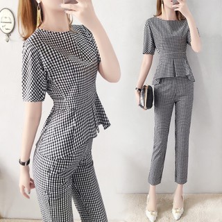  Set bộ kẻ dáng áo Peplum - BOBEO086