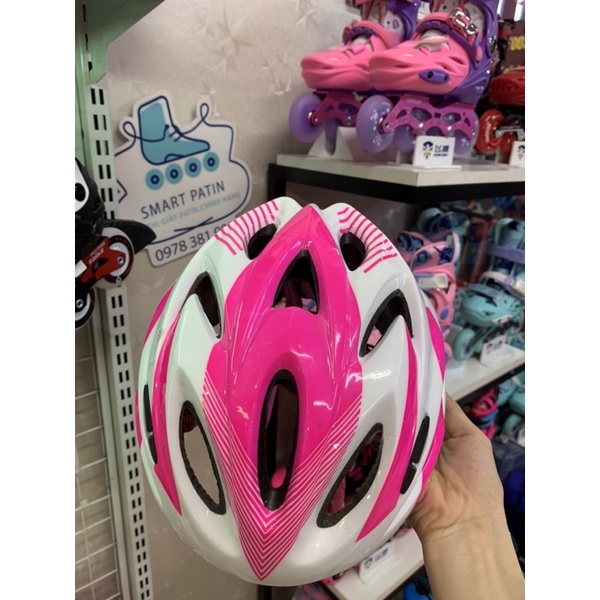Mũ bảo hộ thể thao patin, xe đạp, ván trượt … cao cấp, mũ xịn Calary helmet hồng trắng 03