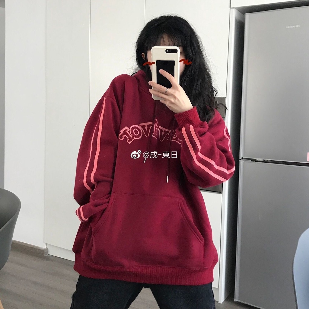 Áo Khoác Hoodie Mùa Đông Dáng Rộng Thêu Chữ Song Song Phong Cách Hàn Quốc Cổ Điển Mới Cho Nữ