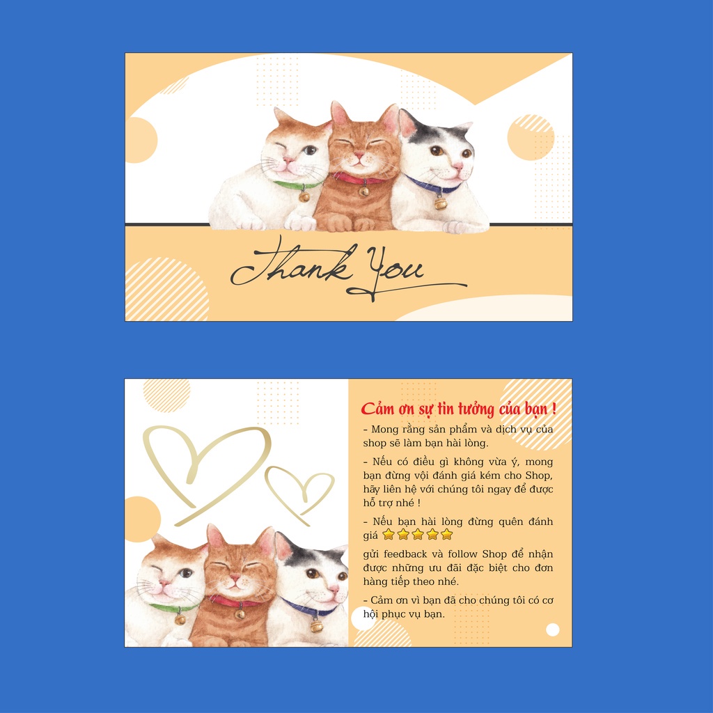 Thiệp cảm ơn Thank you card nhận in thiệp theo yêu cầu dành cho các cửa hàng, nhiều mẫu siêu cute (95-100card 1 set)