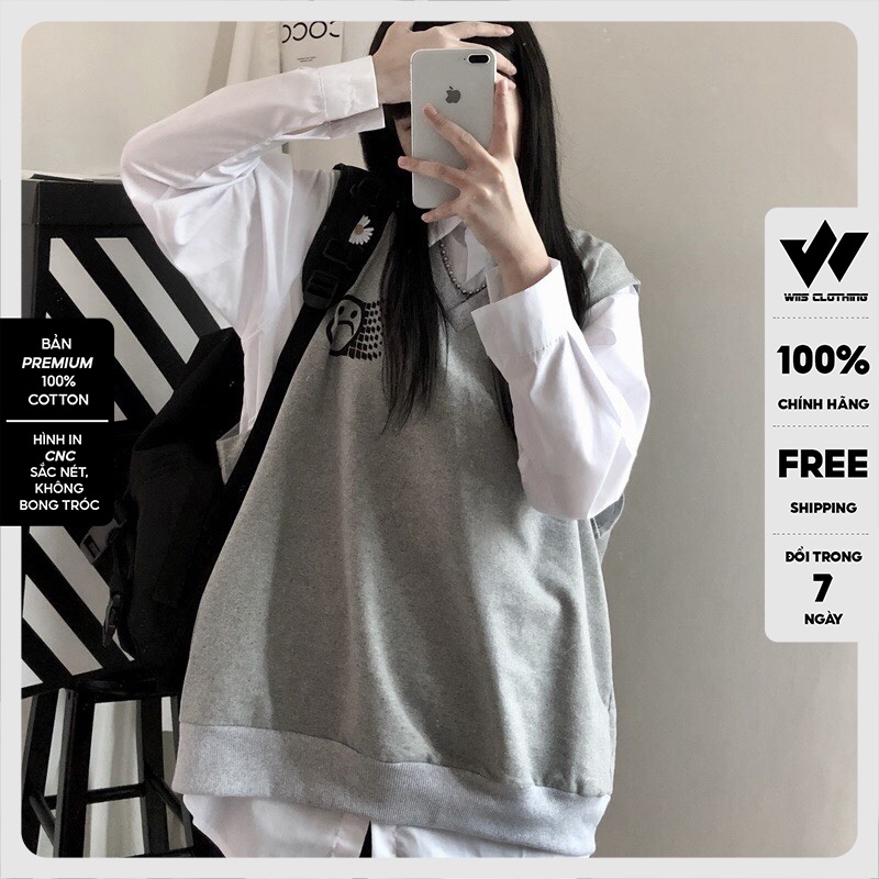 Áo gile unisex WIIS form rộng Gile Mặt Buồn nam nữ oversize phong cách ulzzang