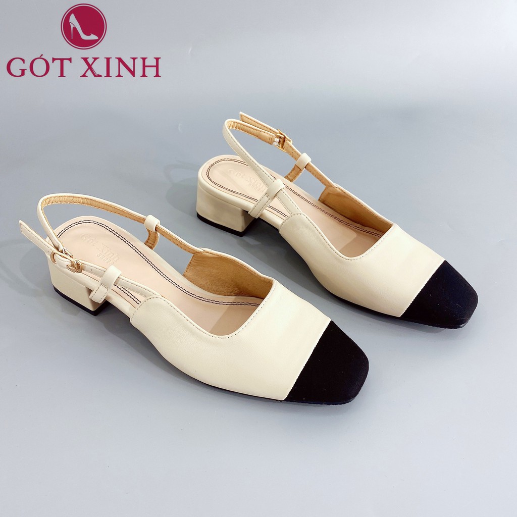 Sandal Gót Xinh GX257 Da Mềm Phối Đế Vuông Cao 3cm Có Quai Hậu
