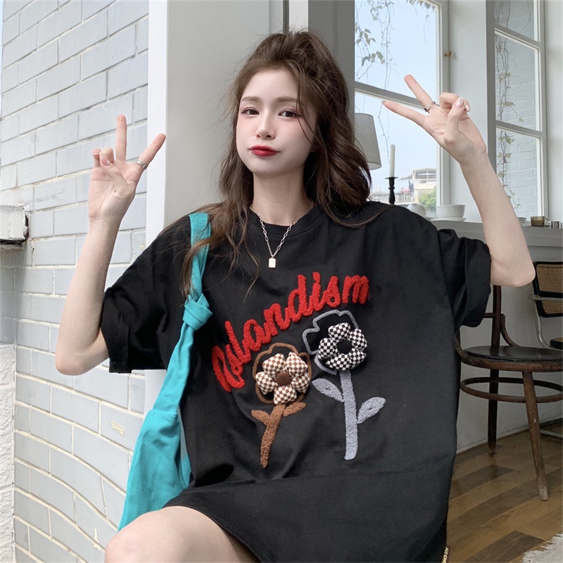 SUXI Áo Thun Thể Thao Tay Ngắn Cổ Tròn Dáng Rộng In Hoa Kiểu Đường Phố Đơn Giản Thời Trang Mùa Hè Cho Nữ