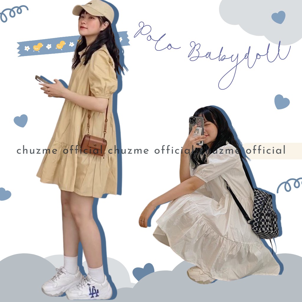 [Có ảnh thật] Đầm sơ mi babydoll xếp tầng cổ đức tay bồng