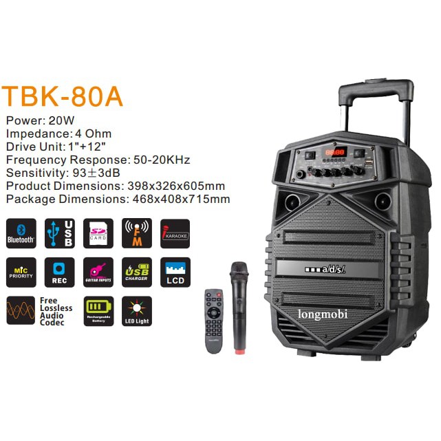 LOA KARAOKE DI ĐỘNG TRÊN Ô TÔ ADS TBK-80A CHÍNH HÃNG