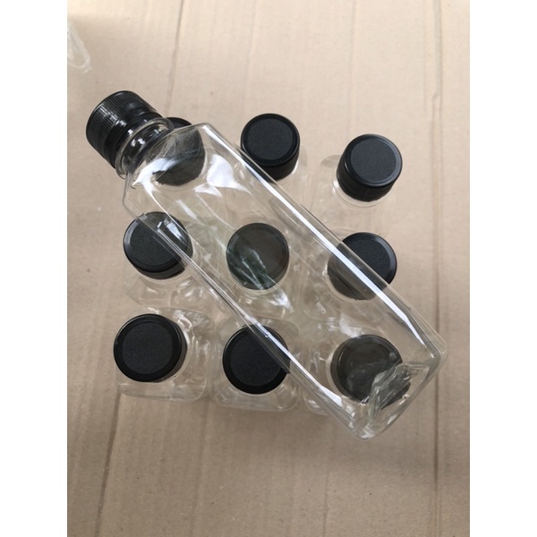 10 Chai Nhựa Vuông Nắp Đen Làm Trà Sữa 330ml | Chai Nhựa Đựng Trà Sữa