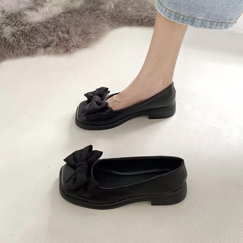 Giày Lười Da Đính Nơ Phong Cách Retro Anh Quốc Cho Nữ