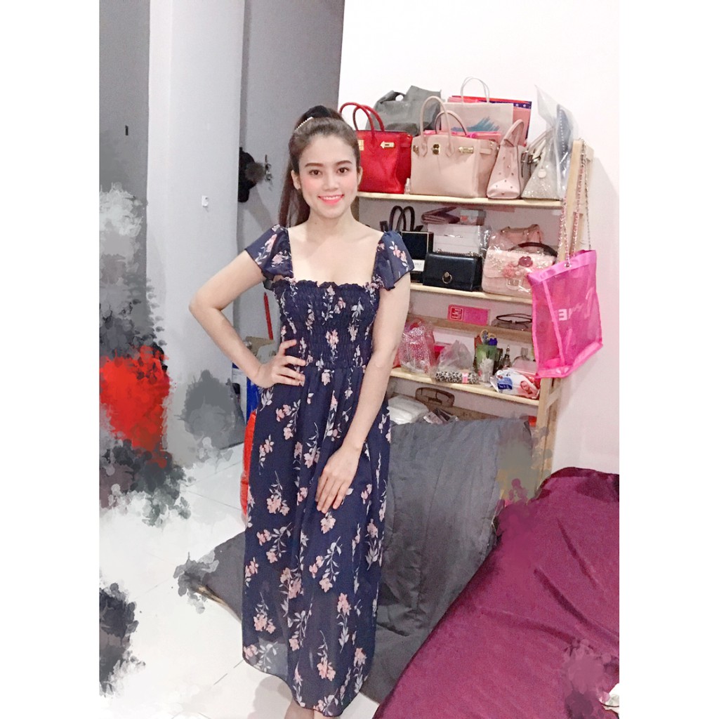 Hình Thật Đầm Maxi Hoa Cánh Tiên 2 Lớp Chất Voan Lụa 3 Màu Như Hình