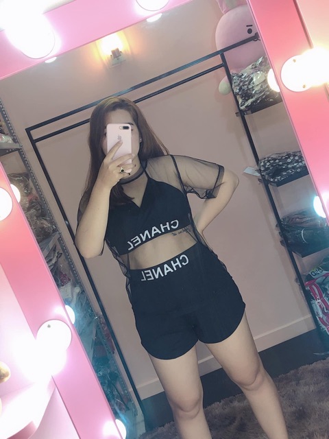 [Shop bigsize nữ] SET BƠI bigsize gồm áo bra, quần short cạp cao, và áo lưới từ  55-85kg (3 size: L/XL/XXL) -