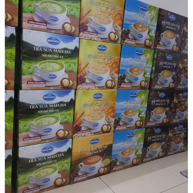 Cà phê macca, trà sữa maccaca (sỉ 1 thùng 20 hộp)