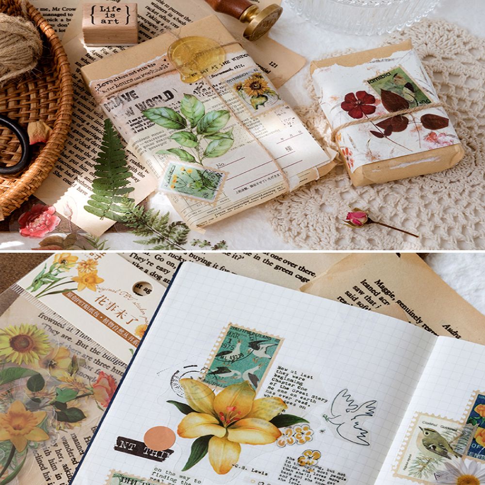 Set 40 miếng dán trang trí đa dụng chủ đề hoa thực vật